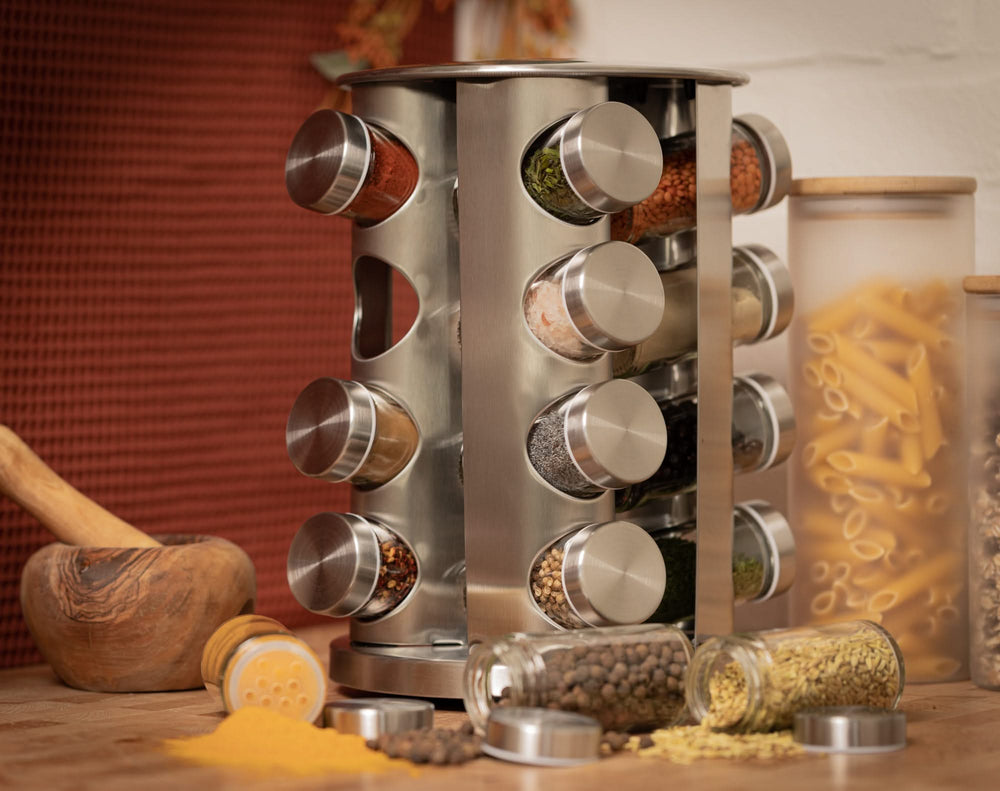 Blackwell Spice rack / Spice carousel - including 16 spice jars - stainless steel