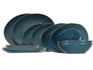 Cosy & Trendy Dinnerware Set Aicha Blue - 12-piece / 4 people - 6 dinner plates, 6 side plates, and 6 pasta bowls