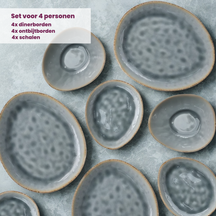 Cosy & Trendy Dinnerware Set Laguna Blue Grey 12-Piece / 4 people - dinner plates, 4 side plates and 4 bowls