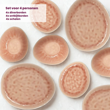 Cosy & Trendy Dinnerware Set Laguna Old Rose 12-Piece / 4 people - 4 dinner plates, 4 side plates, and 4 bowls