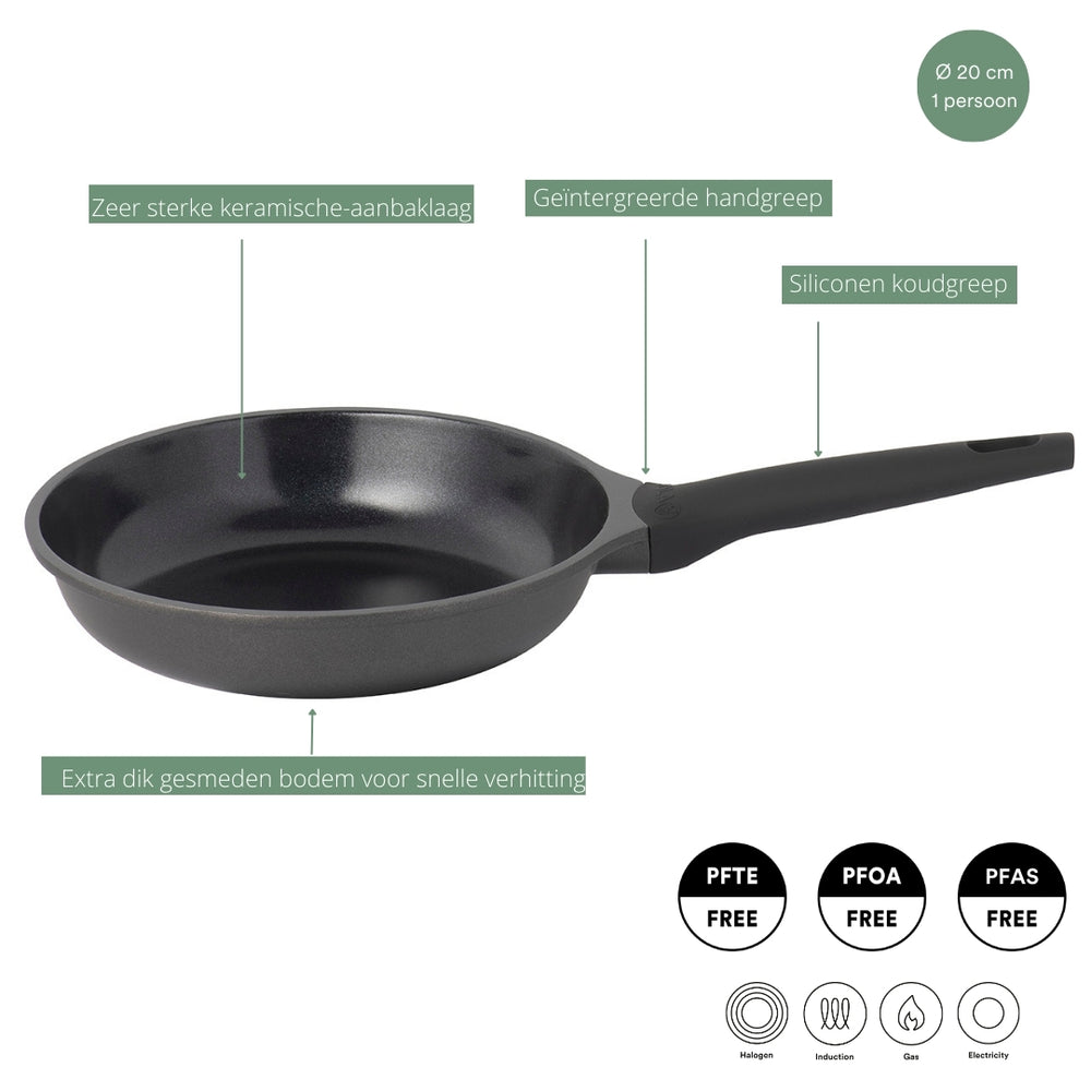 Sola Frying Pan Ceramic Deluxe - Suitable for induction - Ceramic non-stick coating - ø 20 cm