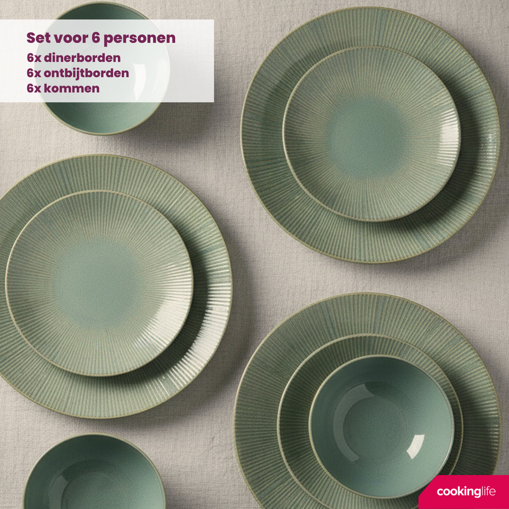 Cookinglife Dinnerware set Coastal Lines Seagrass Green 18-Piece
