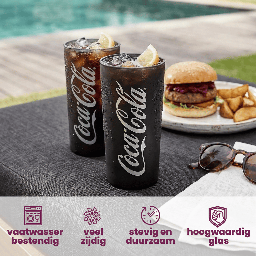 Coca Cola Glasses - Long drink glasses - Soft drink glasses - Black 270 ml - 6 pieces