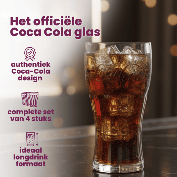 Coca Cola Glasses - Long drink glasses - Soft drink glasses - Transparent 370 ml - 4 pieces