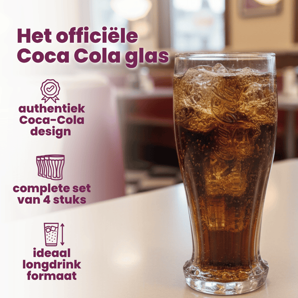 Coca-Cola Glasses - Highball Glasses - Soft drink Glasses - Crown Cap - 350 ml - 4 pieces