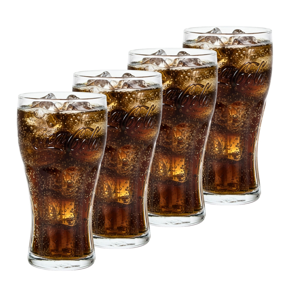Coca Cola Glasses - Long drink glasses - Soft drink glasses - Transparent 370 ml - 4 pieces