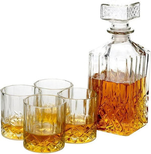 Cookinglife Whiskey Set, Whiskey Carafe 900 ml + 4 Whiskey Glasses 230 ml
