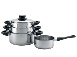 Cookinglife Cookware Set Stainless Steel / Black - 4-Piece - Cooking Pot ø 16, 18, 20 cm & Saucepan ø 16 cm - Suitable for all heat sources