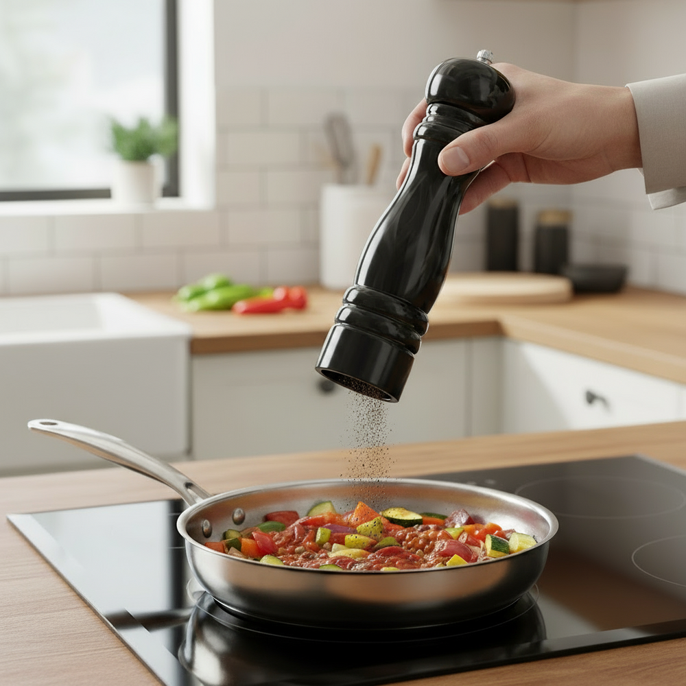 Cookinglife Pepper Mill Rocca Black Glossy - Stainless Steel Mill - 21.5 cm