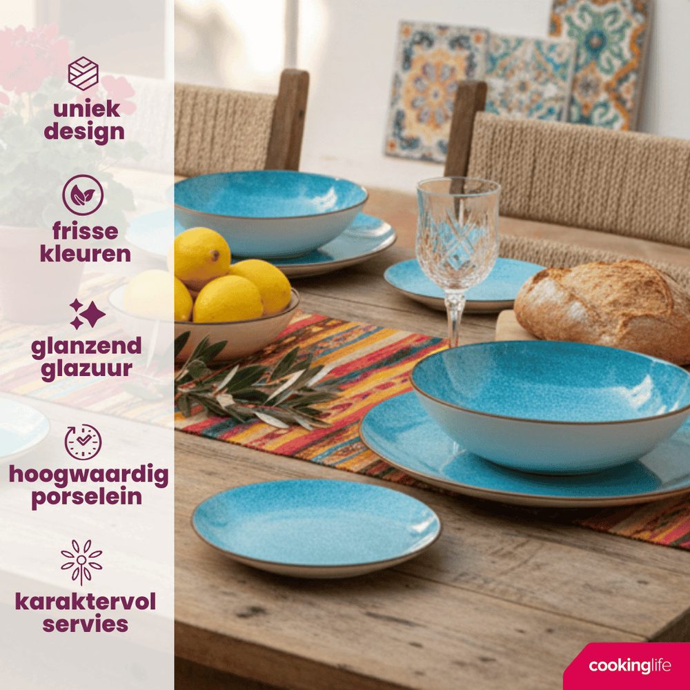 Cookinglife Tela Blue Porcelain Dinnerware Set 12-piece / 4 persons - 4 dinner plates, 4 breakfast plates and 4 deep plates