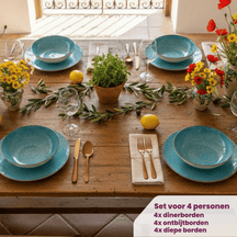 Cookinglife Tela Blue Porcelain Dinnerware Set 12-piece / 4 persons - 4 dinner plates, 4 breakfast plates and 4 deep plates