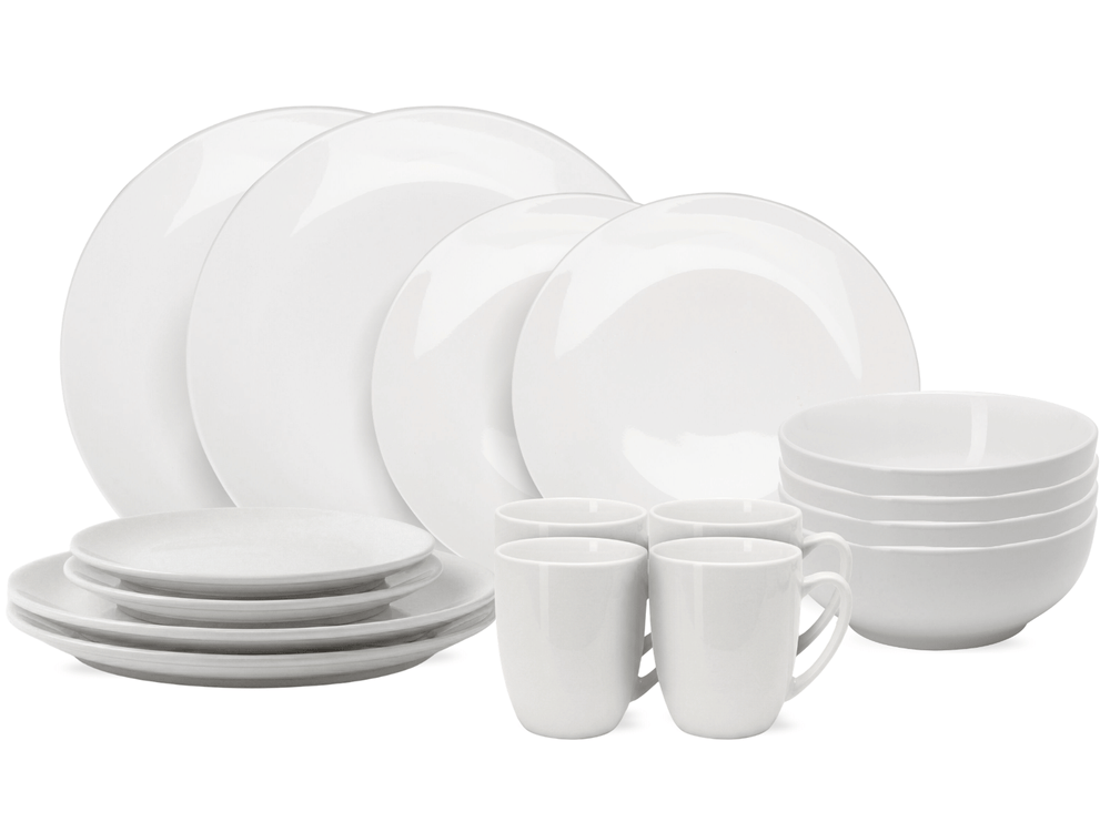 Cookinglife Dinnerware Set Porcelain White 16-piece / 4 people - 4 dinner plates, 4 side plates, 4 bowls, and 4 mugs