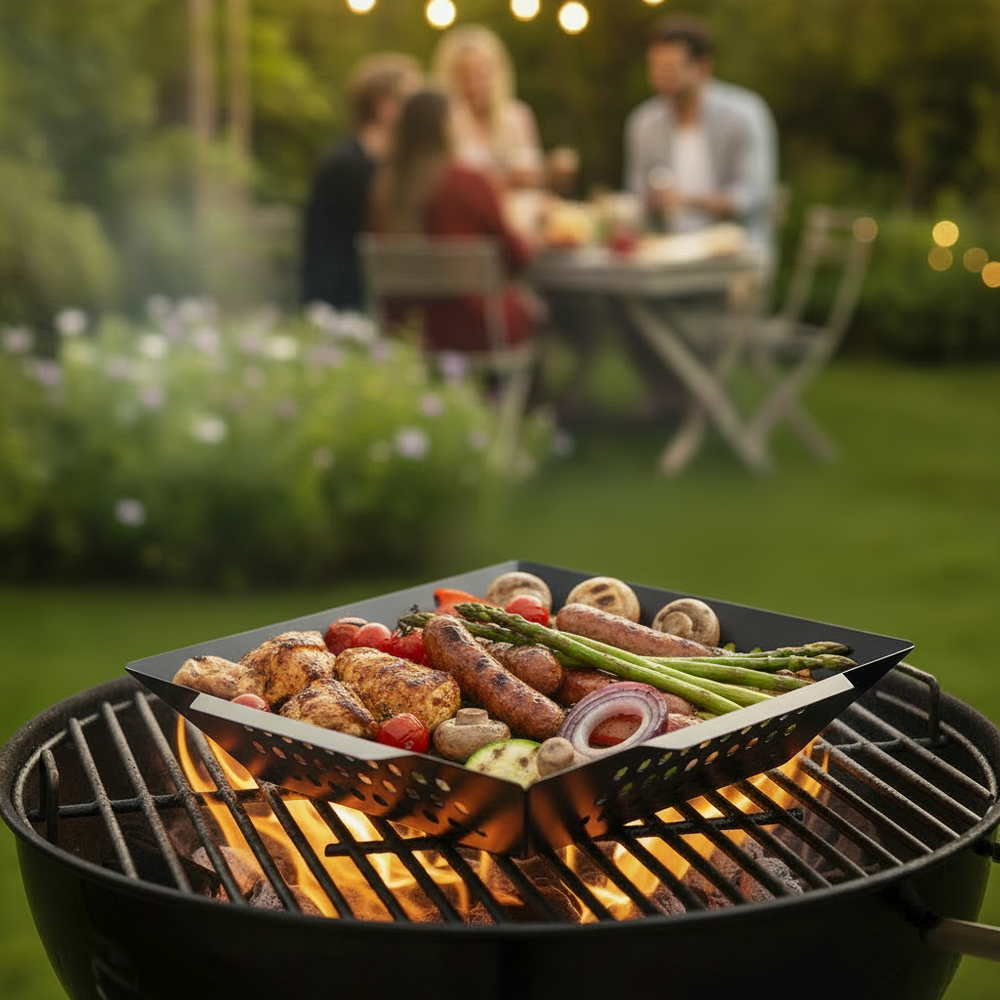 Cookinglife BBQ Grill Basket Fire & Flavour 29 x 26 x 5 cm - Non-Stick Metal - Suitable for Vegetables and Fish