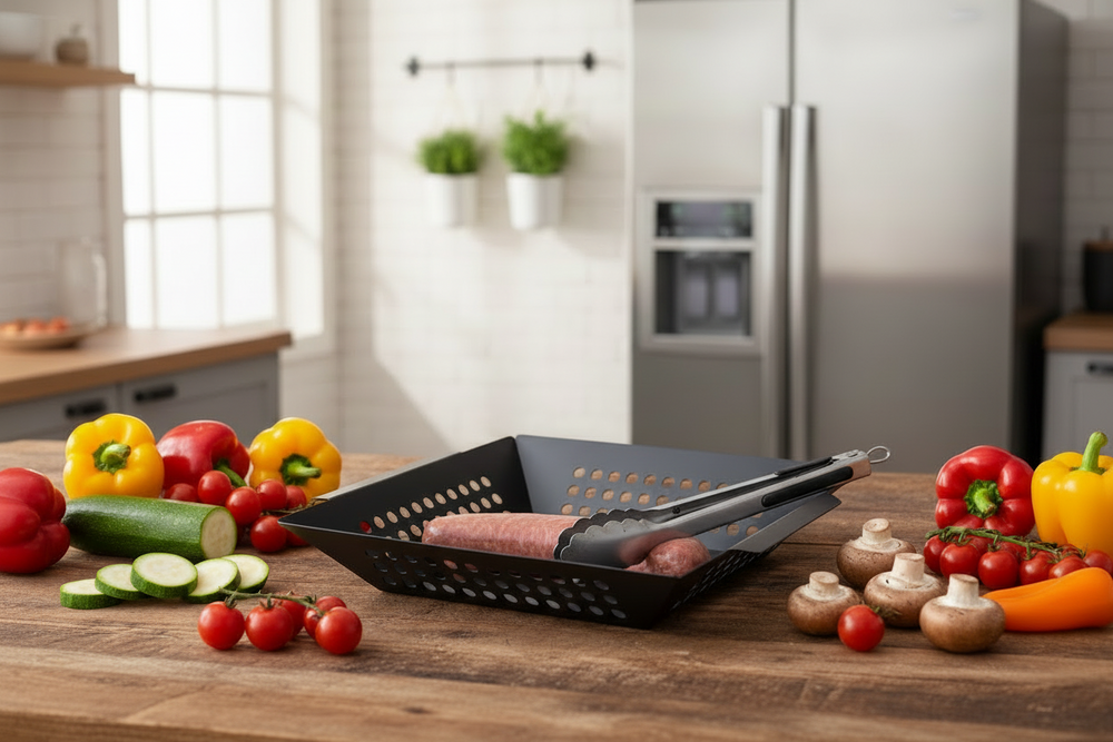 Cookinglife BBQ Grill Basket Fire & Flavour 29 x 26 x 5 cm - Non-Stick Metal - Suitable for Vegetables and Fish