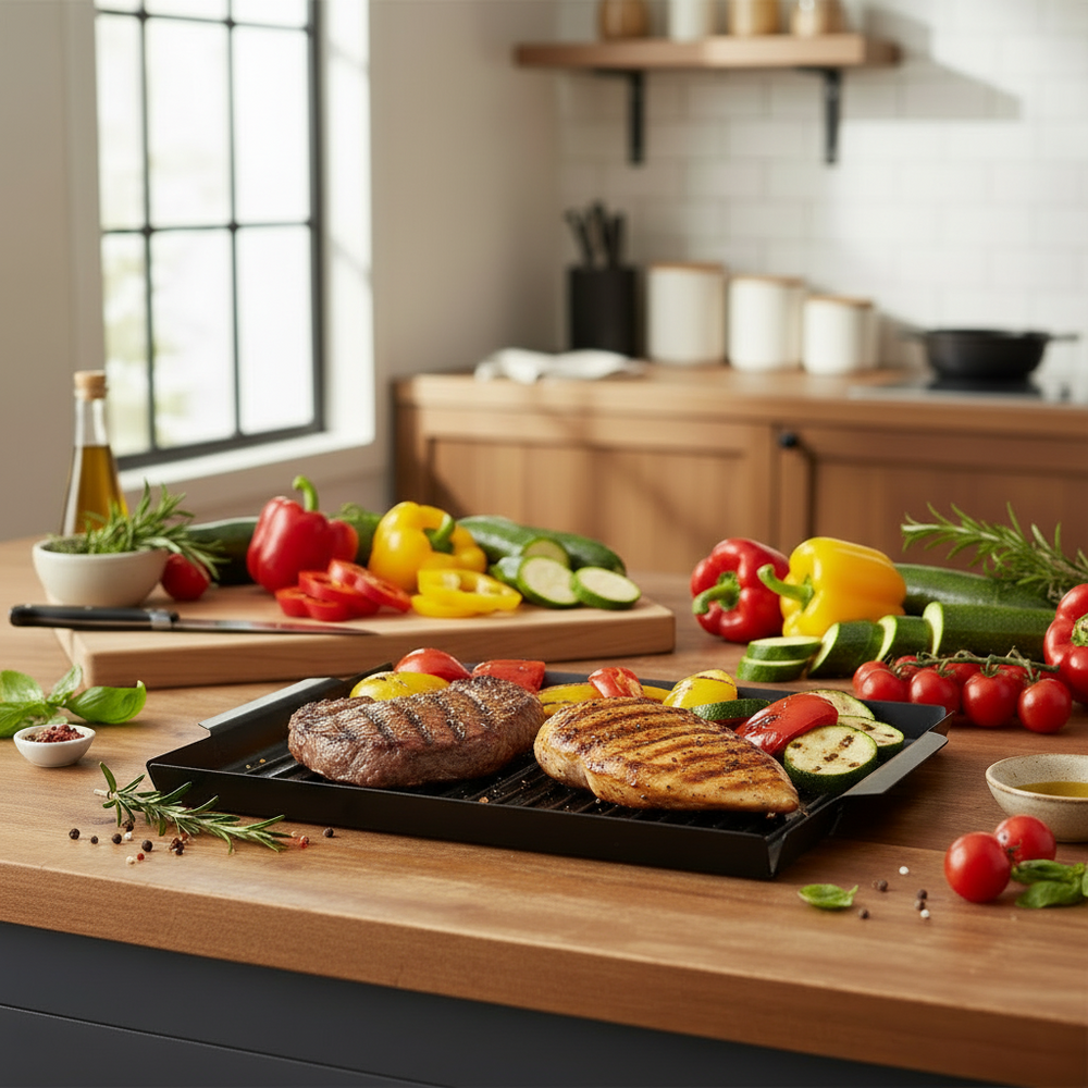 Cookinglife BBQ Grill Plate Fire & Flavour 38 x 28 cm - Non-Stick Metal - Suitable for BBQ