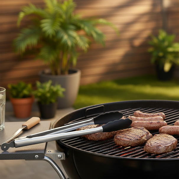 Cookinglife BBQ Tongs Fire & Flavour Stainless Steel 32 cm - BBQ Tool with Black Handle