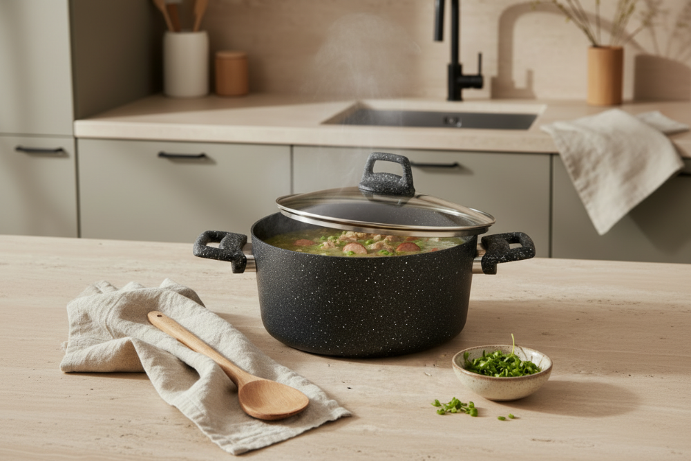 Cookinglife Cooking Pot with Lid - Black Speckle - Aluminum ø 20 cm / 2.7 liters - Suitable for all heat sources - standard non-stick coating