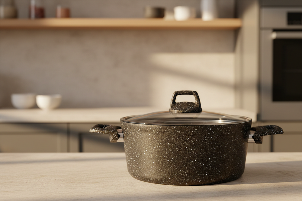 Cookinglife Cooking Pot with Lid - Black Speckle - Aluminum ø 20 cm / 2.7 liters - Suitable for all heat sources - standard non-stick coating