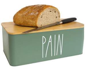 Cookinglife Bread Box with Bamboo Cutting Board - Green