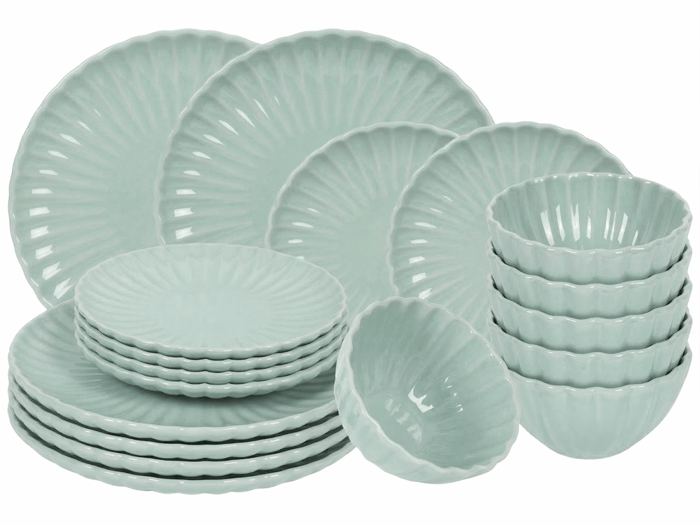 Cookinglife Dinnerware Set Cardida Green 18-piece / 6 people - 6 dinner plates, 6 side plates and 6 bowls