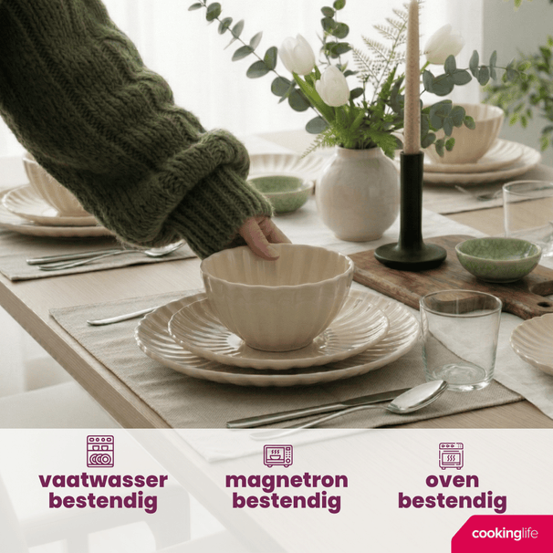 Cookinglife Dinnerware Set Cardida Beige 18-pieces / 6 people - 6 dinner plates, 6 side plates and 6 bowls