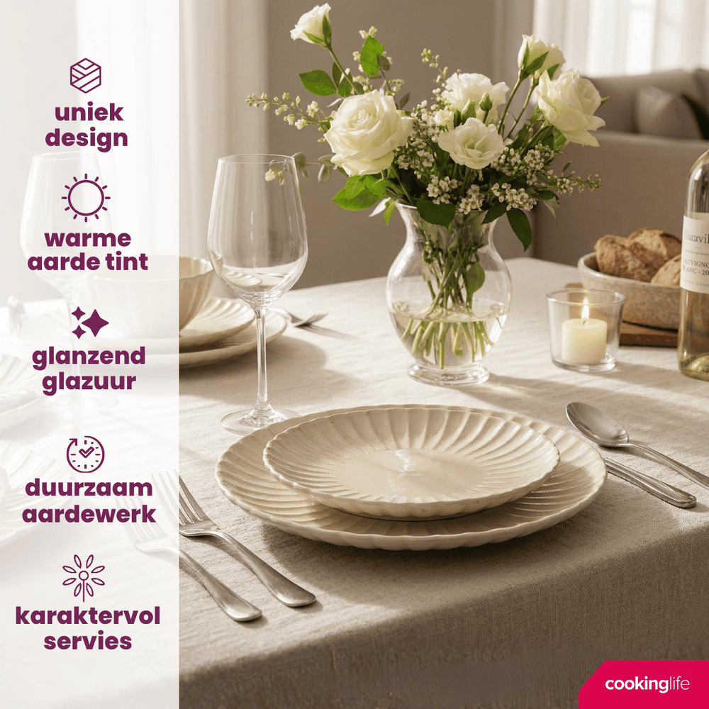 Cookinglife Dinnerware Set Cardida Beige 18-pieces / 6 people - 6 dinner plates, 6 side plates and 6 bowls