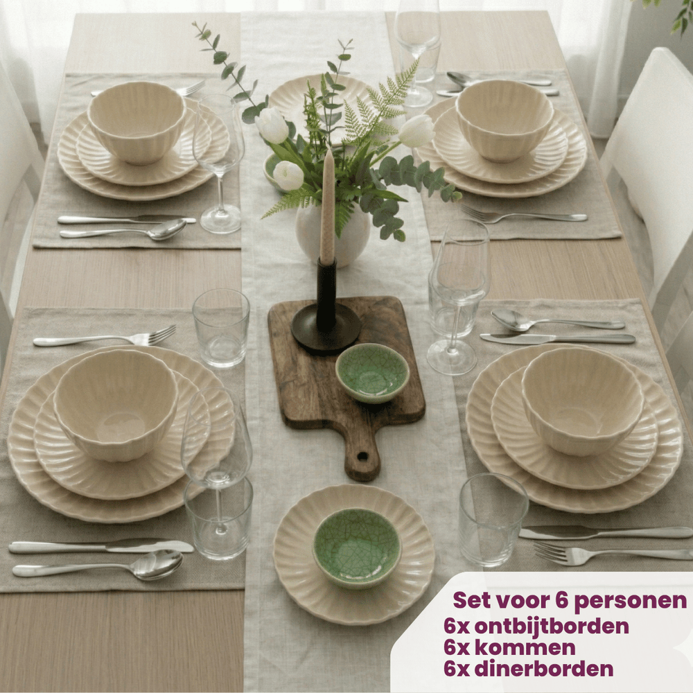 Cookinglife Dinnerware Set Cardida Beige 18-pieces / 6 people - 6 dinner plates, 6 side plates and 6 bowls