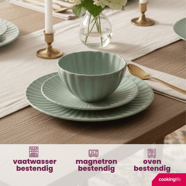 Cookinglife Dinnerware Set Cardida Green 18-piece / 6 people - 6 dinner plates, 6 side plates and 6 bowls