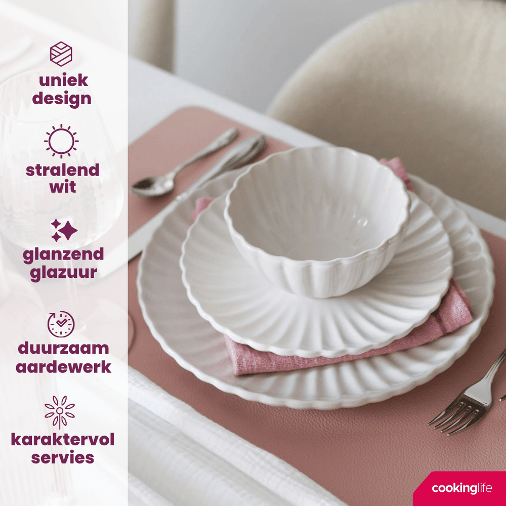 Cookinglife Dinnerware Set Cardida Off White 18-piece / 6 people - 6 dinner plates, 6 side plates, and 6 bowls