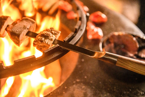 Forged BBQ Skewers Churrasco - Olive Wood / Steel - V - shape - 60cm