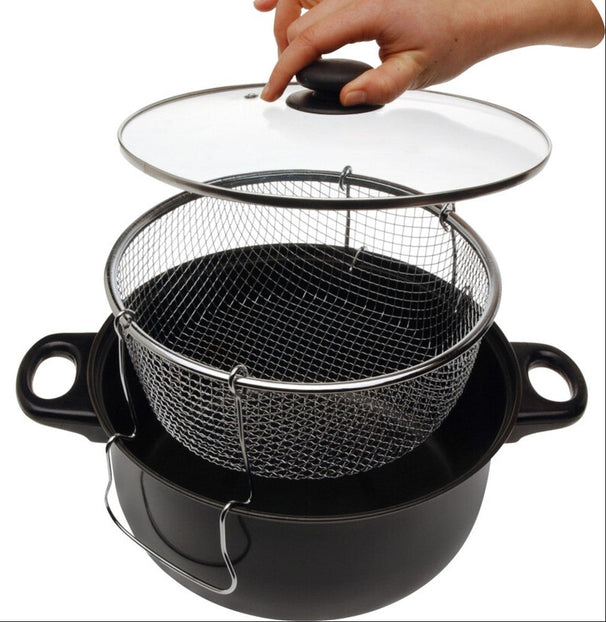 Cookinglife Frituurpan met mand - Braadpan - Oliebollenpan - Glazen Deksel - ø 26 cm