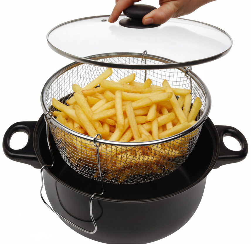 Cookinglife Deep Fryer with Basket and Glass Lid - Roasting Pan Ø 26 cm