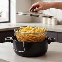 Cookinglife Deep Fryer with Basket and Glass Lid - Roasting Pan Ø 26 cm