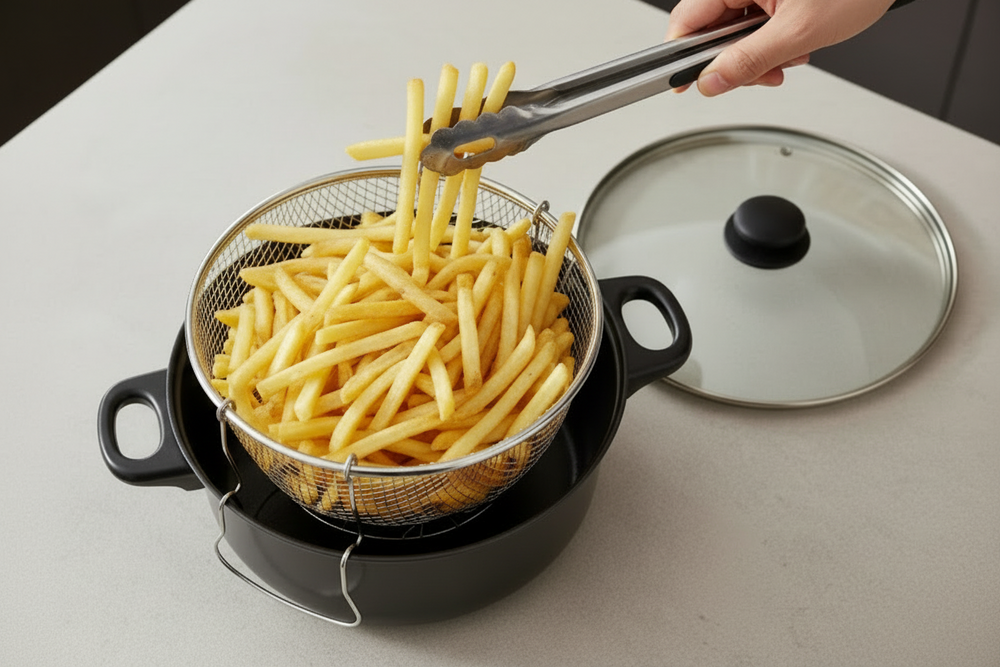 Cookinglife Deep Fryer with Basket and Glass Lid - Roasting Pan Ø 26 cm