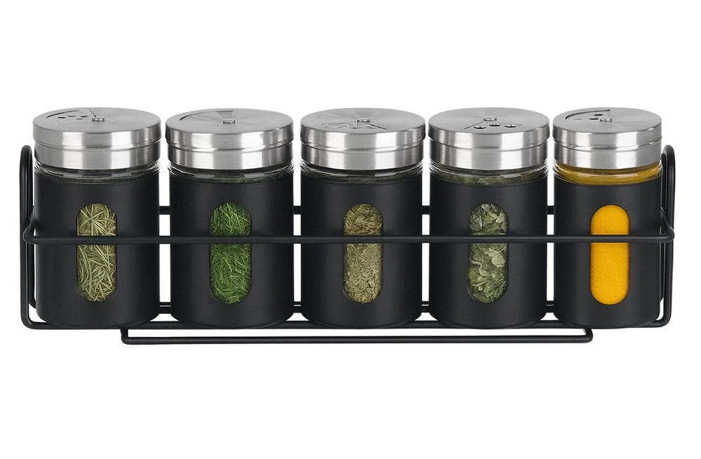 Cookinglife Spice Rack Black 5-Piece - With Spice Shakers 80 ml