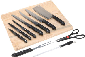 Cookinglife 11-Piece Stainless Steel Knife Set with Cutting Board 45 x 35 cm