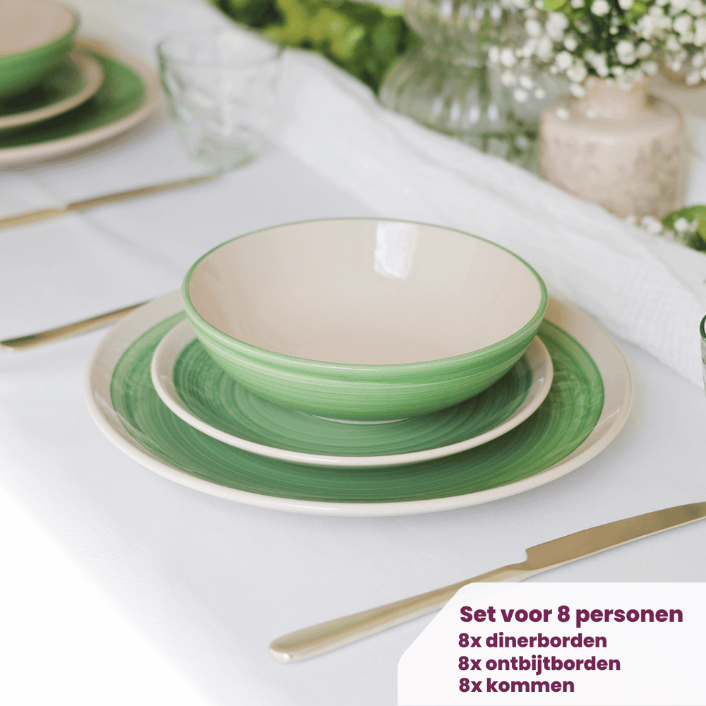 Cookinglife Dinnerware Set Ocean Green 24-piece / 8 Persons - 8 dinner plates, 8 breakfast plates and 8 bowls