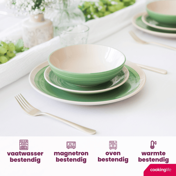 Cookinglife Dinnerware Set Ocean Green 24-piece / 8 Persons - 8 dinner plates, 8 breakfast plates and 8 bowls