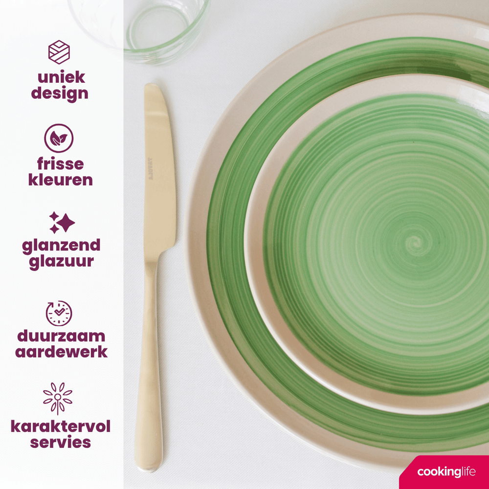 Cookinglife Dinnerware Set Ocean Green 24-piece / 8 Persons - 8 dinner plates, 8 breakfast plates and 8 bowls