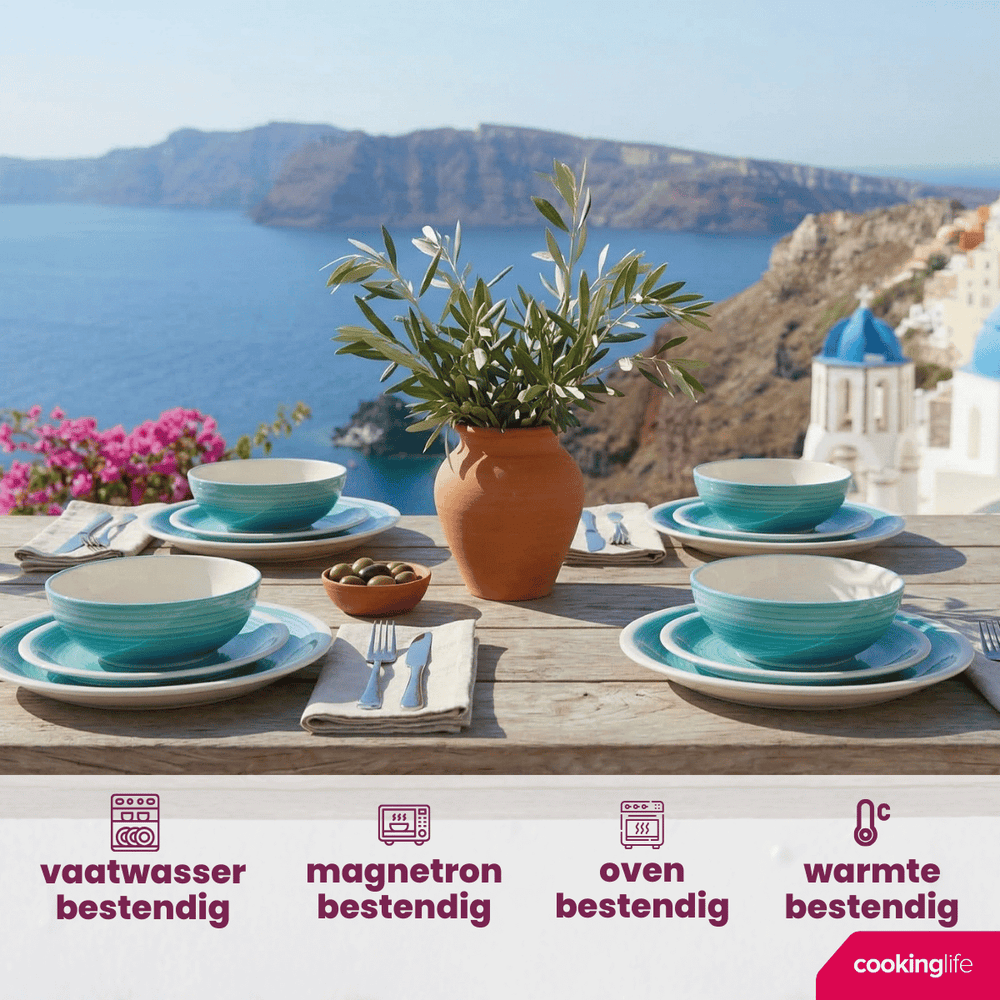 Cookinglife Dinnerware Set Oceanico Turquoise 12-Piece / 4 Persons - 4 dinner plates, 4 breakfast plates and 4 bowls