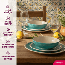 Cookinglife Dinnerware Set Oceanico Turquoise 12-Piece / 4 Persons - 4 dinner plates, 4 breakfast plates and 4 bowls