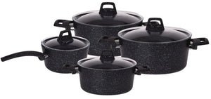 Cookinglife Cookware Set Black Speckle 4-Piece - Aluminum - Cooking Pot ø 20, 22, 24 cm & Saucepan ø 18 cm - Suitable for all heat sources - Standard non-stick coating