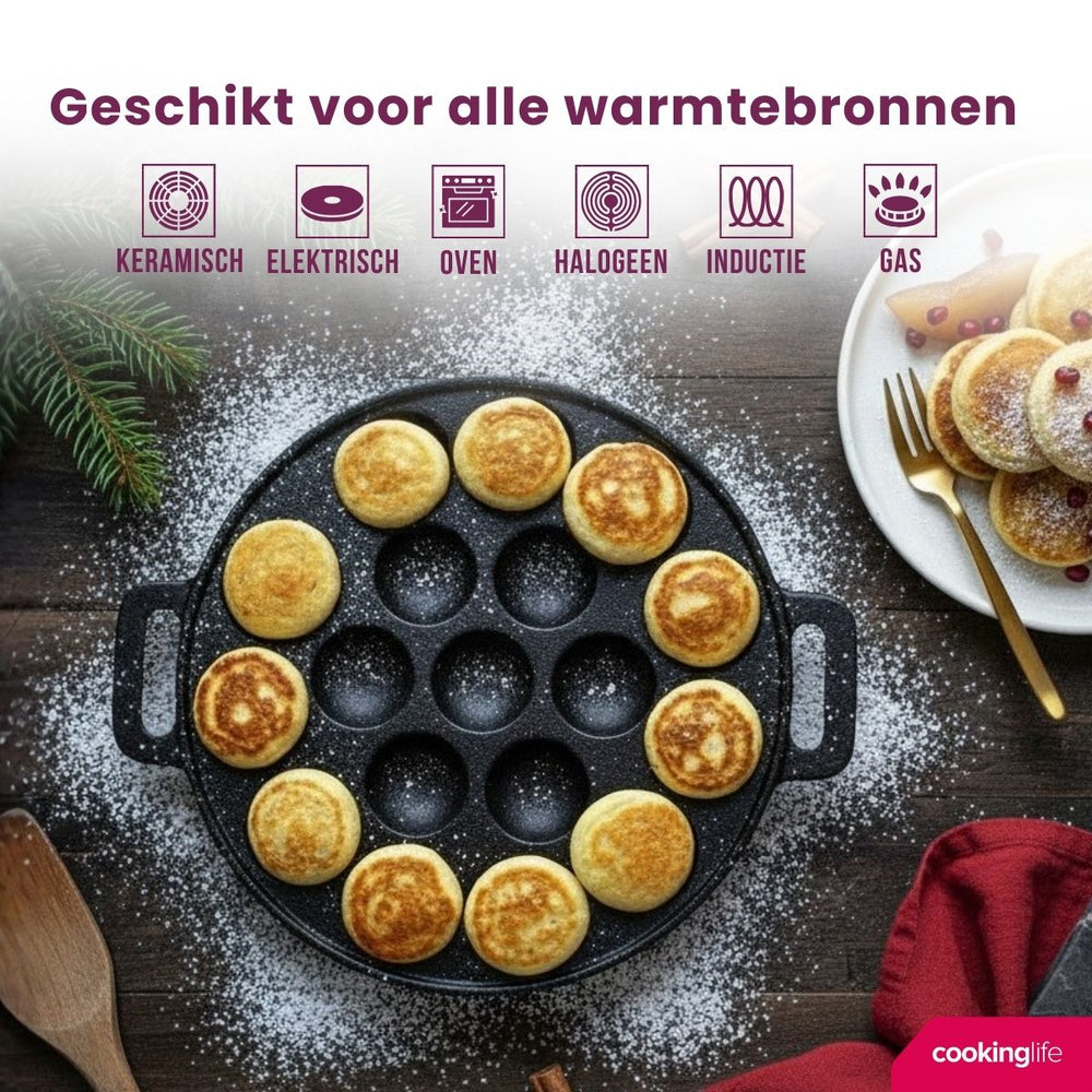 Cookinglife Poffertjes pan - cast iron - ø 24 cm - 19 poffertjes
