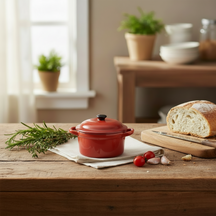 Cookinglife Serving Pan with Lid Red - Porcelain - ø 10 cm / 300 ml