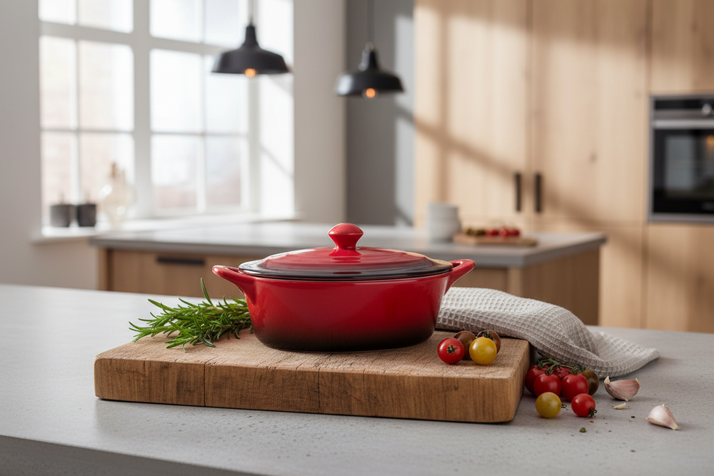 Cookinglife Serving Pan with Lid Red - Porcelain - 600 ml