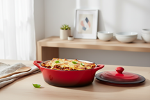 Cookinglife Serving Pan with Lid Red - Porcelain - 600 ml