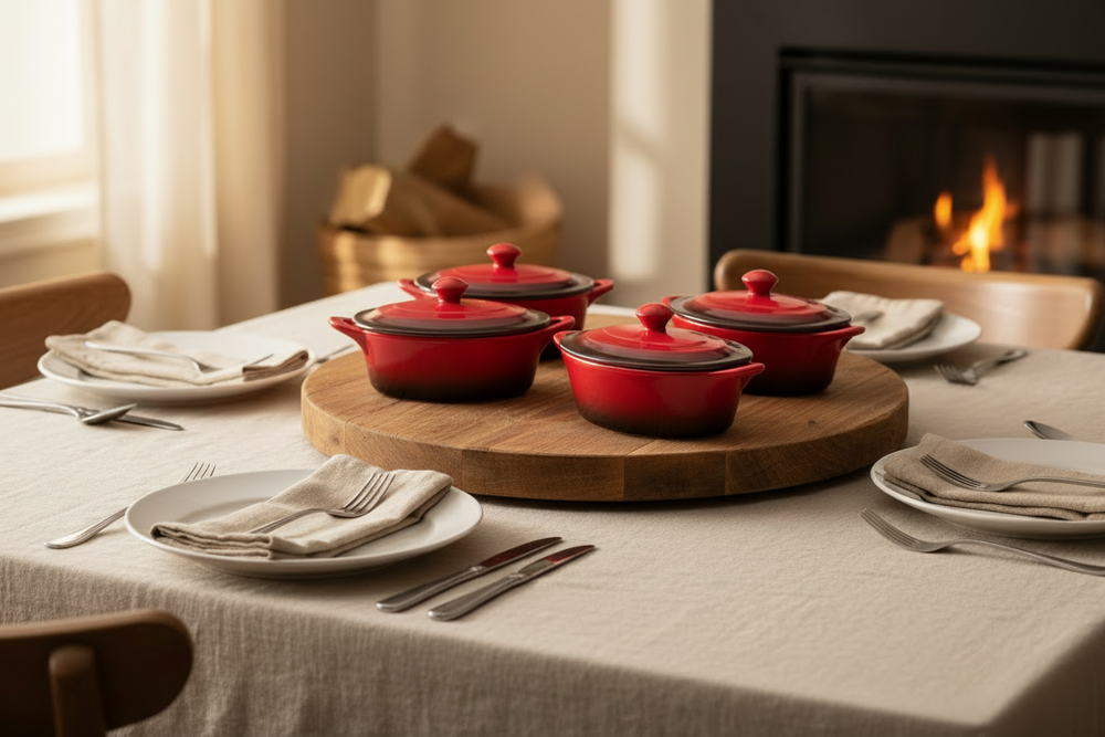 Cookinglife Serving Pan with Lid Red - Porcelain - 600 ml