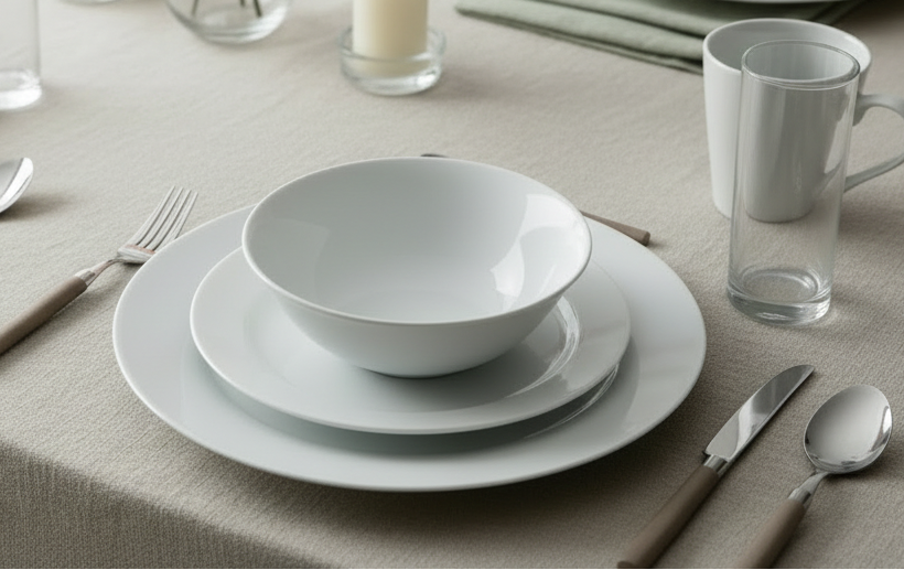 Cookinglife Dinnerware Set Porcelain White 36-piece / 4 people - 4 dinner plates, 4 side plates, 4 bowls, 4 mugs, 4 water glasses, and 4 cutlery sets