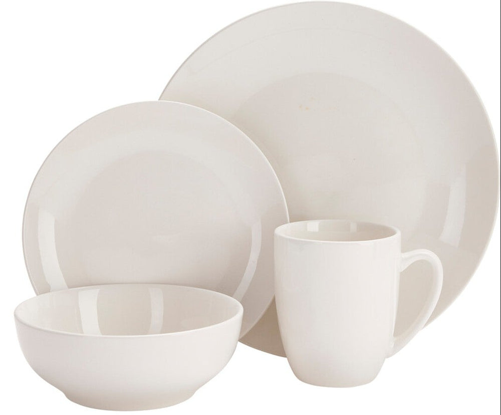 Cookinglife Serviesset Porselein Wit 16-delig / 4 personen - 4 dinerborden, 4 ontbijtborden, 4 kommen en 4 mokken
