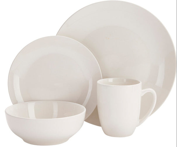 Cookinglife Serviesset Porselein Wit 16-delig / 4 personen - 4 dinerborden, 4 ontbijtborden, 4 kommen en 4 mokken